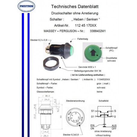 Interrupteur poussoir PNEUTRON 11245170PN