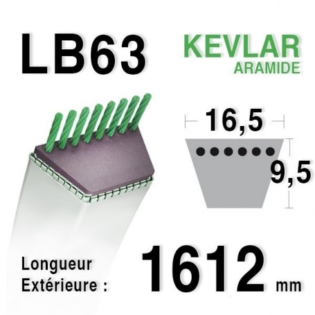 Courroie lb63 - 16,5 mm x 1612 mm