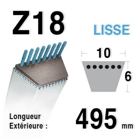 Courroie Z18 - 10 mm x 495 mm