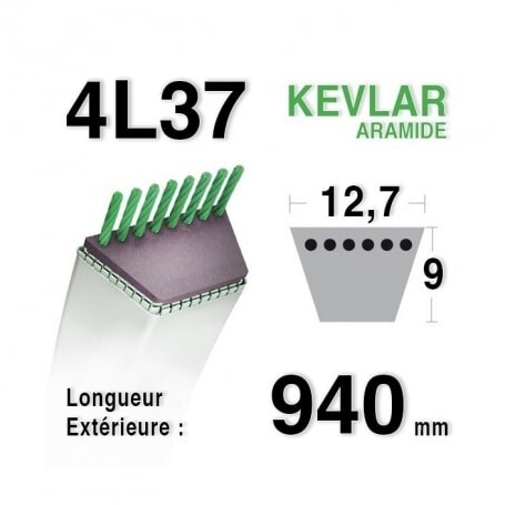 Courroie 4L37 - 6837 - AYP 20715 - 20716 - 28594 - 40899 - MTD 7540154 - 7540255 - HONDA 76184-772-701