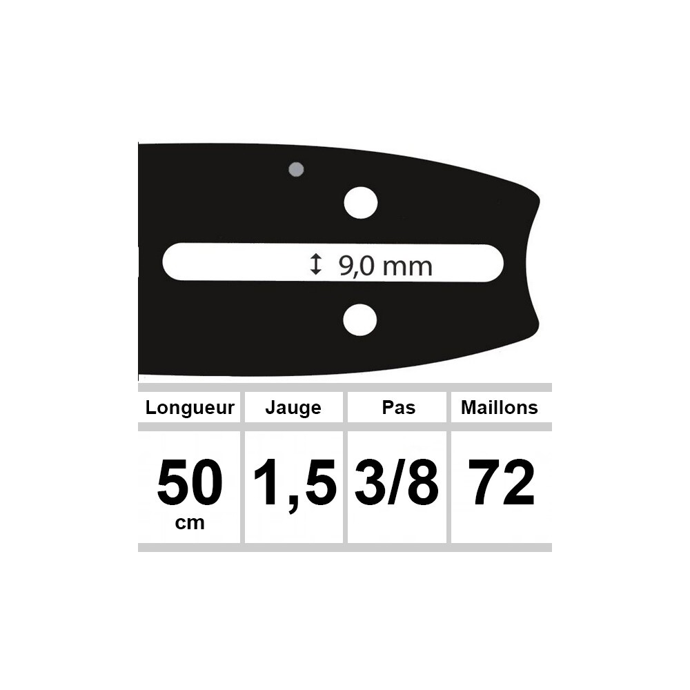 Guide De Chaîne 50 Cm 3/8" 72 Maillons 1,5 Mm Pour Tronçonneuse Husqvarna 55 - Avec Roue D'entraînement
