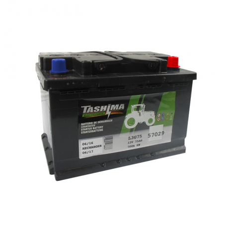 Batterie 12V 75A/H - borne + à droite - TASHIMA pour modèles KUBOTA