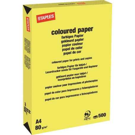 Papier A4 - 500 feuilles - jaune STAPLES 600312ST