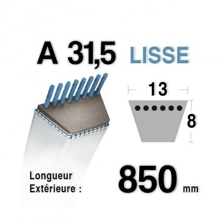 COURROIE A31,5 - A315 - A31-1/2 - 13 mm x 8 mm lunghezza esterna 850 mm