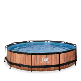 EXIT Piscine couverte Wood ø360x76cm avec pompe filtrante - marron