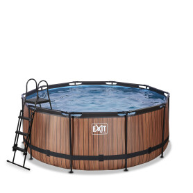 EXIT Piscine Wood ø360x122cm avec pompe de filtration à sable - marron