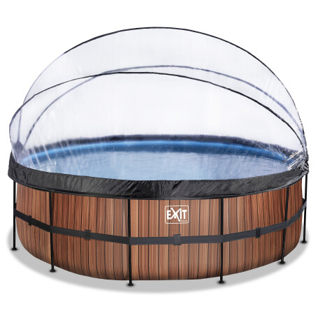 EXIT Piscine couverte Wood ø450x122cm avec pompe de filtration à sable - marron