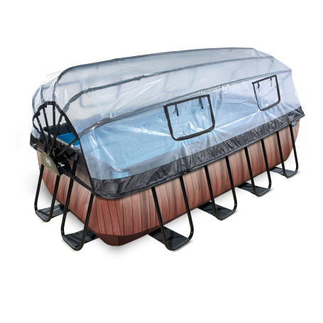 EXIT Piscine couverte Wood 400x200x100cm avec pompe de filtration à sable et à chaleur - marron
