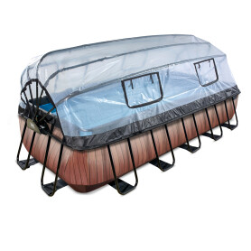 EXIT Piscine couverte Wood 540x250x100cm avec pompe de filtration à sable et à chaleur - marron