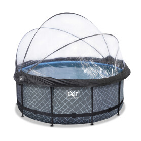 EXIT Piscine couverte Stone ø360x122cm avec pompe de filtration à sable et à chaleur - grise