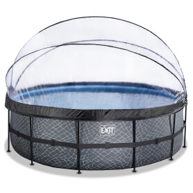 EXIT Piscine couverte Stone ø450x122cm avec pompe de filtration à sable et à chaleur - grise