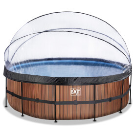 EXIT Piscine couverte Wood ø450x122cm avec pompe de filtration à sable et à chaleur - marron