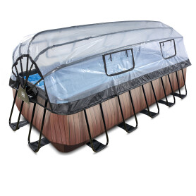 EXIT Piscine couverte Wood 540x250x122cm avec pompe de filtration à sable et à chaleur - marron