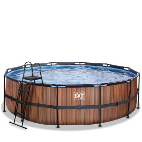 EXIT Piscine Wood ø488x122cm avec pompe filtrante à sable - marron