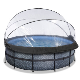 EXIT Piscine couverte Stone ø427x122cm avec pompe filtrante à sable - grise