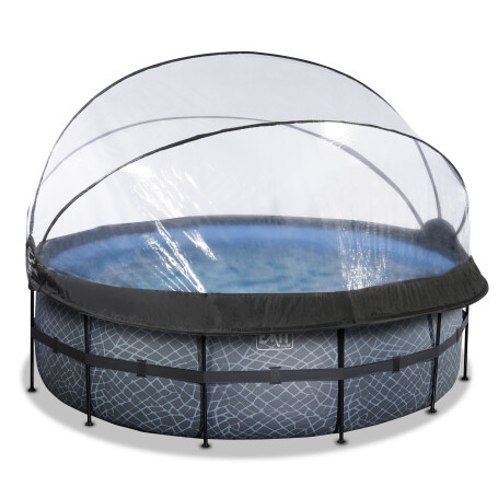 EXIT Piscine couverte Stone ø427x122cm avec pompe filtrante à sable - grise