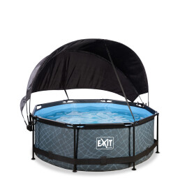 EXIT Piscine Stone ø244x76cm avec voile d'ombrage et pompe filtrante - grise