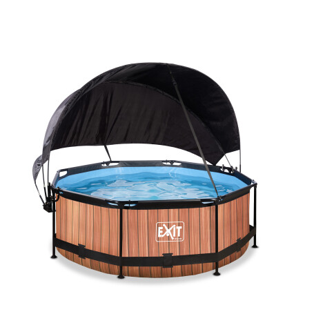 EXIT Piscine Wood ø244x76cm avec voile d'ombrage et pompe filtrante - marron