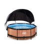 EXIT Piscine Wood ø244x76cm avec voile d'ombrage et pompe filtrante - marron