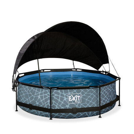 EXIT Piscine Stone ø300x76cm avec voile d'ombrage et pompe filtrante - grise
