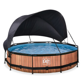 EXIT Piscine Wood ø360x76cm avec voile d'ombrage et pompe filtrante - marron