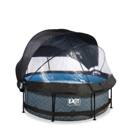 EXIT Piscine couverte Stone ø244x76cm avec voile d'ombrage et pompe filtrante - grise