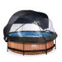 EXIT Piscine couverte Wood ø300x76cm avec voile d'ombrage et pompe filtrante - marron