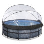 EXIT Piscine couverte Stone ø427x122cm avec pompe filtrante à sable et à chaleur - grise