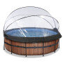 EXIT Piscine couverte Wood ø427x122cm avec pompe filtrante à sable et à chaleur - marron