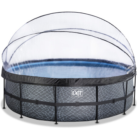 EXIT Piscine couverte Stone ø488x122cm avec pompe filtrante à sable et à chaleur - grise
