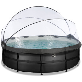 EXIT Piscine couverte Black Leather ø488x122cm avec pompe filtrante à sable et à chaleur - noir