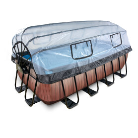 EXIT Piscine couverte Wood 400x200x122cm avec pompe filtrante à sable et à chaleur - marron