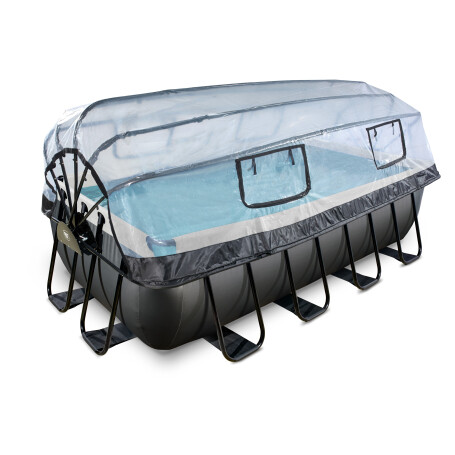 EXIT Piscine Black Leather 400x200x100cm avec pompe filtrante à sable et dôme et pompe à chaleur - noir