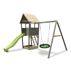 EXIT Aksent tour de jeu en bois avec balanc,oire nid - gris
