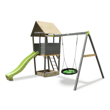 EXIT Aksent tour de jeu en bois avec balanc,oire nid - gris