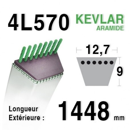 Courroie 4L570 - 4L57 MTD 754124 - 90-47-308 JOHN DEERE m43489 - m47770 STAUB 519003581 - 30121