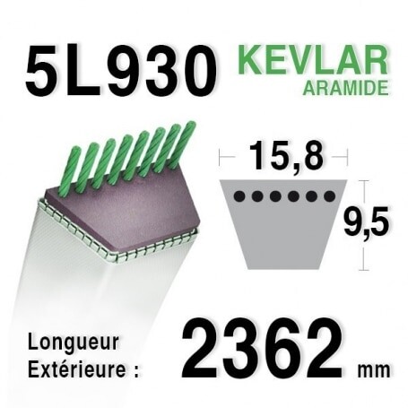 Courroie  5L930 - 5L93 RANSOMES 38077 KUBOTA 72000250 ISEKI 8595-203-002-20